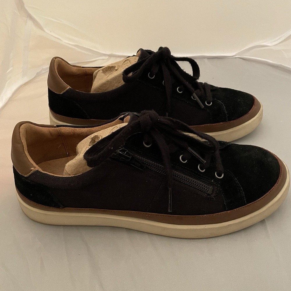 Vionic Shoes Woman's Size 8 Mayra Suede Leather Canvas Black , Side Zip & Lace - Picture 2 of 8